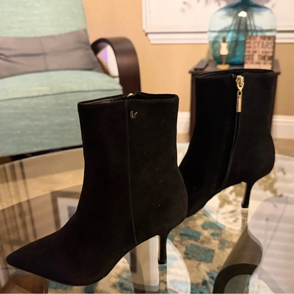 Larroude Black Suede Pointed-Toe Ankle Boots